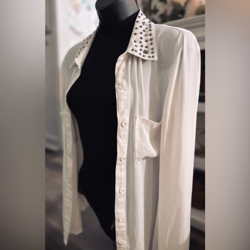 Forever 21 White Button Down Studded Collared Shi… - image 3